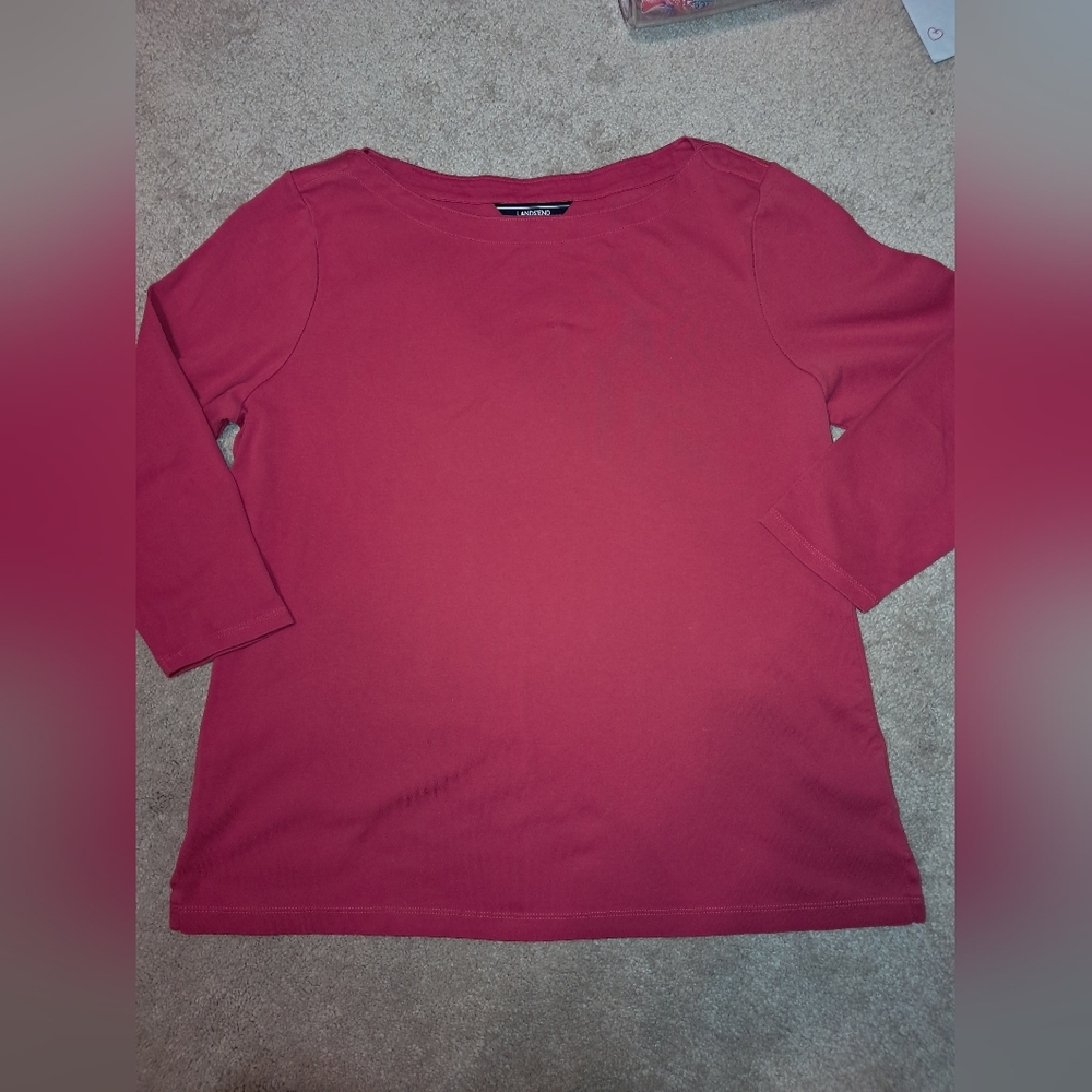 Lands' End Women's Blue 3/4 Sleeve Boat Neck Pullover T-Shirt Size Small 6-8